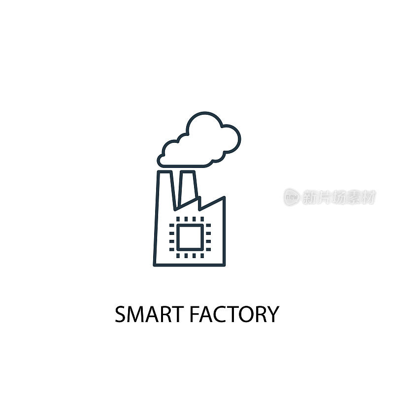 智能工厂概念线图标。简单元素说明。智能工厂概念轮廓符号设计。可以用于网页和手机的UI/UX吗
